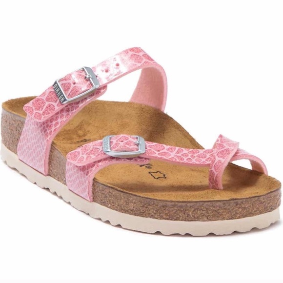 Birkenstock Mayari Pink Snake Embossed Slide - Picture 1 of 8